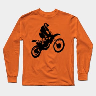 Motor X  Dirt Bike Monotone Vector Art - Black Long Sleeve T-Shirt